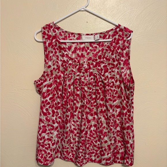 Chico's Vibrant Pink and Cream Sleeveless Blouse - Picture 1 of 8